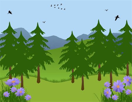 Green forest with trees and flowers, vector illustration Stock Photo - Budget Royalty-Free & Subscription, Code: 400-05319977