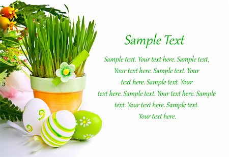 painted happy flowers - Hand painted Easter eggs and grass isolated on white background Stock Photo - Budget Royalty-Free & Subscription, Code: 400-05319970