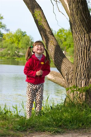 simsearch:400-04318989,k - Laughing little girl standing on the bank of river Fotografie stock - Microstock e Abbonamento, Codice: 400-05310481