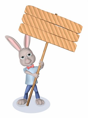 rabbit kit - The cartoon Rabbit in a celebratory attire holds a wooden signboard. It is presented on a white background. Stock Photo - Budget Royalty-Free & Subscription, Code: 400-05310541