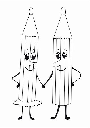 shaking hands kids - The pencil-boy and pencil-girl hold each other for hands, black and white illustration Stock Photo - Budget Royalty-Free & Subscription, Code: 400-05310619