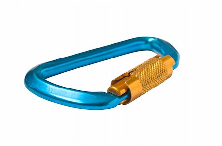 extreme sports and connect - Close-up of a blue carabiner isolated over white Stock Photo - Budget Royalty-Free & Subscription, Code: 400-05311080