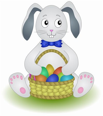 simsearch:400-04772550,k - Rabbit sits with a basket of birthday easter eggs Foto de stock - Super Valor sin royalties y Suscripción, Código: 400-05311177