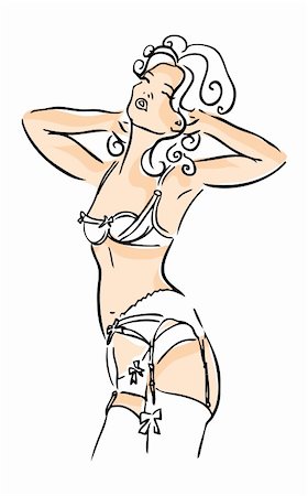 simsearch:400-05192783,k - Sexy woman girl emblem lingerie white on black Fotografie stock - Microstock e Abbonamento, Codice: 400-05311286