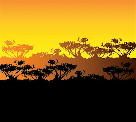 safari destination - Tourism, travel background, Kenya, savanna silhouette. Africa landscape card, poster Stock Photo - Budget Royalty-Free & Subscription, Code: 400-05311376