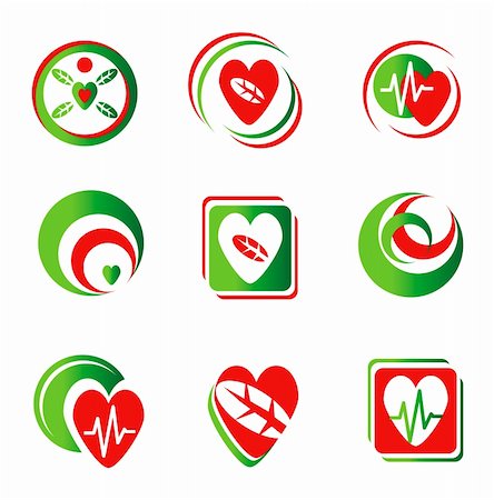 elettrocardiogramma - Set of heart symbols and bio eco signs for design. Jpeg version also available Fotografie stock - Microstock e Abbonamento, Codice: 400-05311391