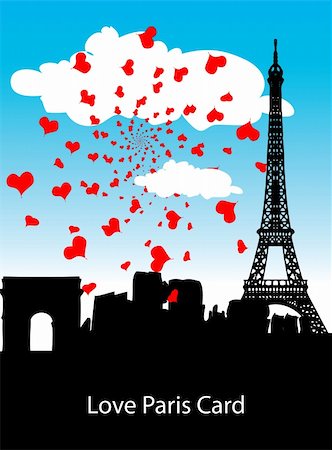 Love Paris vector retro vintage style ad poster card with heart background Stock Photo - Budget Royalty-Free & Subscription, Code: 400-05311421