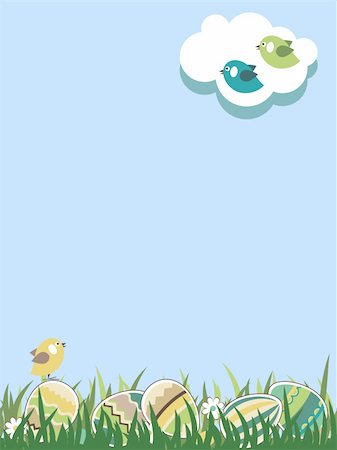 sky to paint cartoon - Spring easter landscape with eggs and bird. Grass is seamless. Stock Photo - Budget Royalty-Free & Subscription, Code: 400-05312081