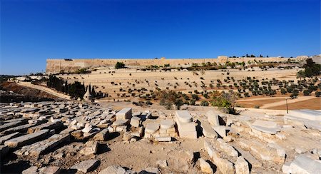 View from Ancient Jewish Cemetery  to Walls of the Old City of Jerusalem Stock Photo - Budget Royalty-Free & Subscription, Code: 400-05312107