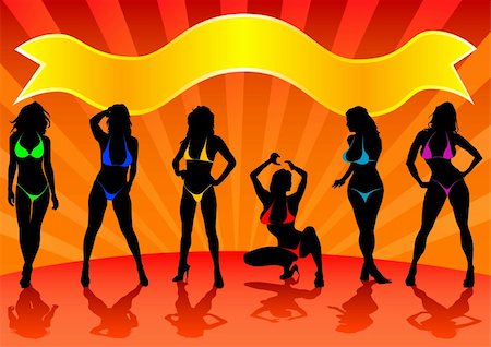simsearch:400-04812820,k - Vector image of girls in bikinis on stage Foto de stock - Super Valor sin royalties y Suscripción, Código: 400-05312402