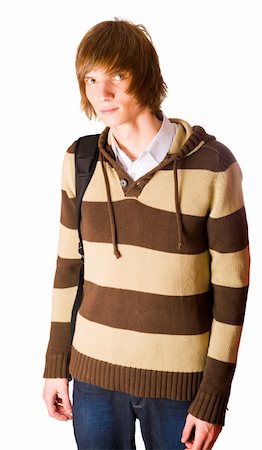 simsearch:400-05351045,k - Young man wearing striped sweater and backpack isolated on white Stock Photo - Budget Royalty-Free & Subscription, Code: 400-05312560