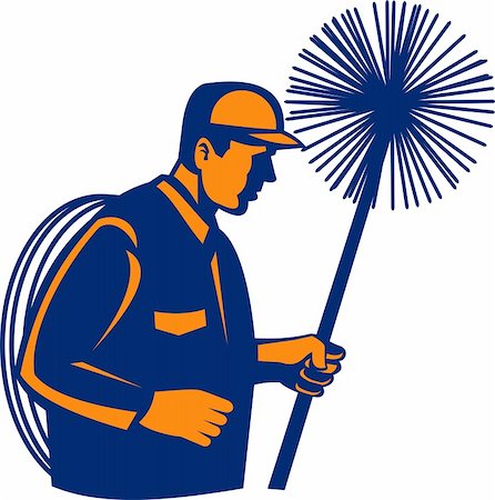 illustration of a Chimney sweeper or cleaner holding sweep isolated on white Foto de stock - Super Valor sin royalties y Suscripción, Código: 400-05312654