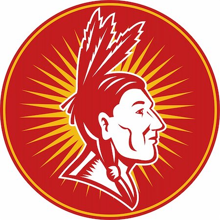 illustration of an native American indian chief with three feathers side view Stock Photo - Budget Royalty-Free & Subscription, Code: 400-05312655