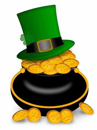 simsearch:400-08502521,k - Saint Patricks Day Leprechaun Hat on Pot of Gold Coins Illustration Foto de stock - Super Valor sin royalties y Suscripción, Código: 400-05312707
