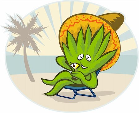 illustration of an Agave plant cartoon character wearing a sombrero hat drinking martini on the beach. Foto de stock - Super Valor sin royalties y Suscripción, Código: 400-05312708