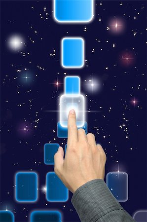 simsearch:400-05681747,k - hand pushing a button on a touch screen interface under starry night sky Stock Photo - Budget Royalty-Free & Subscription, Code: 400-05312749
