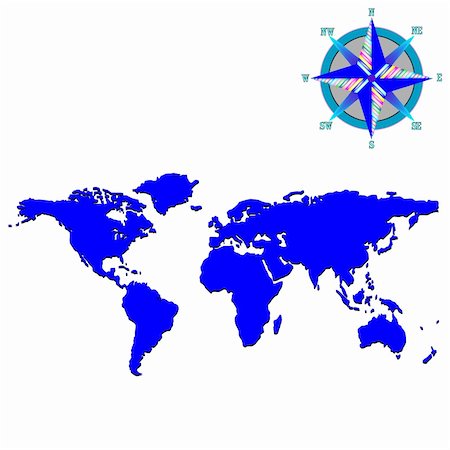 simsearch:400-04847731,k - blue world map with wind rose design, vector art illustration Stockbilder - Microstock & Abonnement, Bildnummer: 400-05312836