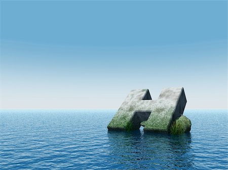 fallen letter h monument at water - 3d illustration Photographie de stock - Aubaine LD & Abonnement, Code: 400-05313020