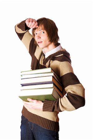 Young man holding books isolated on white Stock Photo - Budget Royalty-Free & Subscription, Code: 400-05313130