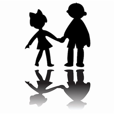 drawing of girl and boy holding hands - boy and girl silhouettes, vector art illustration; more drawings in my gallery Stock Photo - Budget Royalty-Free & Subscription, Code: 400-05313158