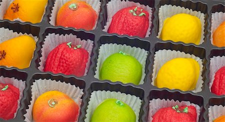 Colorful Marzipan in Fruit Shapes in a Box. Stock Photo - Budget Royalty-Free & Subscription, Code: 400-05313559