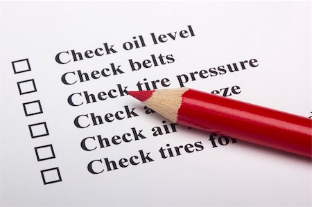 A checklist for vehicle safety with a red pencil. Stock Photo - Budget Royalty-Free & Subscription, Code: 400-05313614