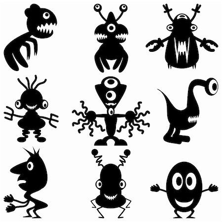 Illustration of silhouettes of monsters on a white background. Foto de stock - Super Valor sin royalties y Suscripción, Código: 400-05313869