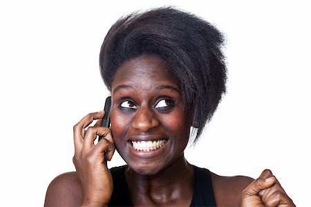 simsearch:400-05321860,k - Beautiful Black Woman Talking on Mobile Phone Foto de stock - Super Valor sin royalties y Suscripción, Código: 400-05324244