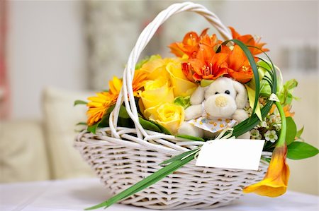 Bunch of flowers in a basket Stock Photo - Budget Royalty-Free & Subscription, Code: 400-05324391