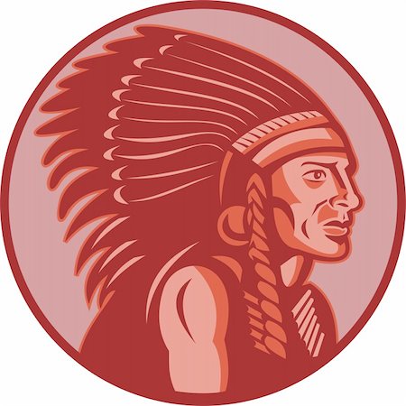 vector illustration of a native american indian chief side view done in retro style Stock Photo - Budget Royalty-Free & Subscription, Code: 400-05324517