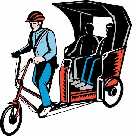 pedicab - illustration of a Cycle Rickshaw with driver and two passenger isolated on white Foto de stock - Super Valor sin royalties y Suscripción, Código: 400-05324527