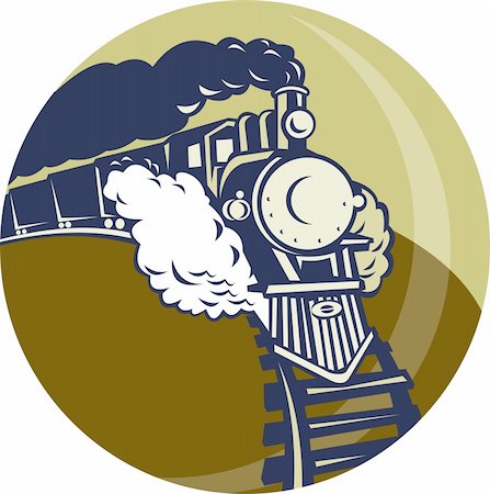 illustration of a Steam train or locomotive coming up set inside a circle Stock Photo - Budget Royalty-Free & Subscription, Code: 400-05324537