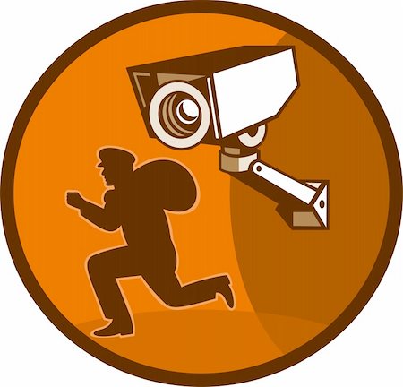 running into the camera - illustration of a burglar thief running with Security surveillance camera Stock Photo - Budget Royalty-Free & Subscription, Code: 400-05324533