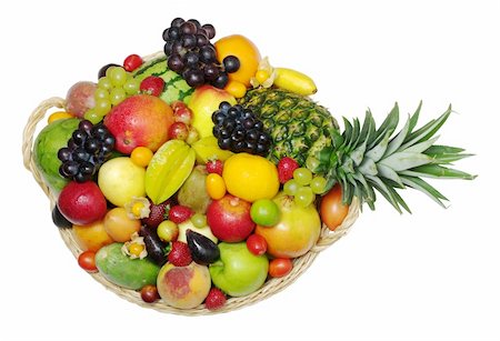 passion fruit - A big variety of exotic fruits in a basket photographed from top (isolated) Photographie de stock - Aubaine LD & Abonnement, Code: 400-05325103