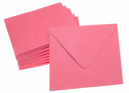 simsearch:400-05325346,k - Stack of Pink Invitation Envelopes Isolated on White with a Clipping Path. Photographie de stock - Aubaine LD & Abonnement, Code: 400-05325345