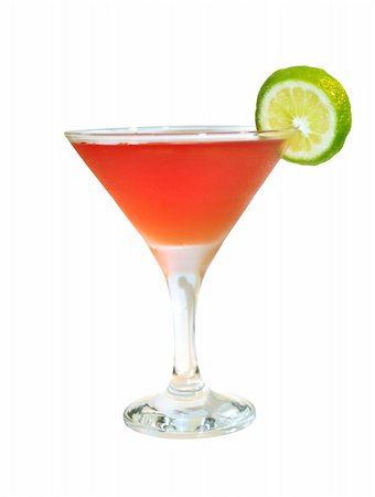 drink martini glass fruits white background - Isolated red cocktail with lime slice garnish and lime wedge Stock Photo - Budget Royalty-Free & Subscription, Code: 400-05325428
