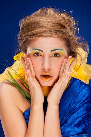 simsearch:400-06083238,k - woman with glamour make-up on blue background Stock Photo - Budget Royalty-Free & Subscription, Code: 400-05326225