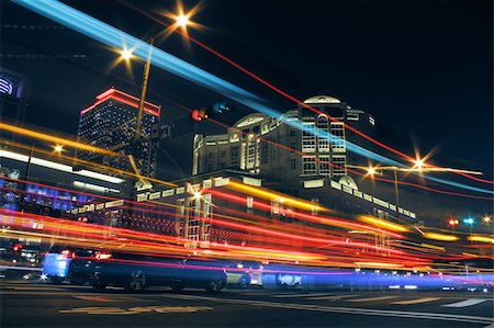 simsearch:862-03437391,k - Colorful city night with lights of cars motion blurred in Taipei, Taiwan, Asia. Stockbilder - Microstock & Abonnement, Bildnummer: 400-05326790