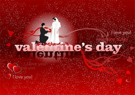 Valentine`s Day red background with bride and groom. 14 February. vector illustration Stock Photo - Budget Royalty-Free & Subscription, Code: 400-05327180