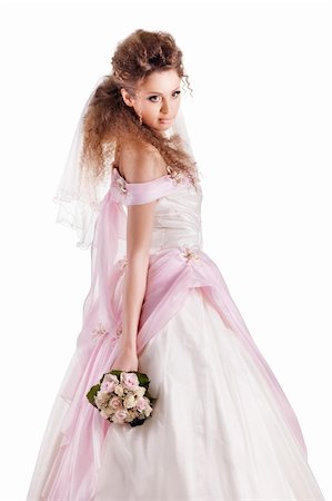 Beautiful woman dressed as a bride over white background Stockbilder - Microstock & Abonnement, Bildnummer: 400-05327291