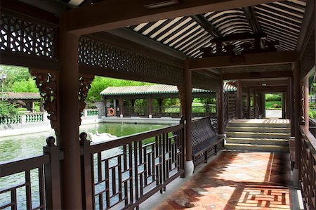 Traditional Chinese architecture, long corridor in outdoor park Stock Photo - Budget Royalty-Free & Subscription, Code: 400-05327579