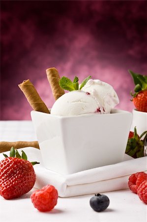 raspberry sorbet - photo of delicious ice cream with berries on the table Stock Photo - Budget Royalty-Free & Subscription, Code: 400-05328199