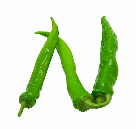 Letter N composed of green peppers. Isolated on white background Stock Photo - Budget Royalty-Free & Subscription, Code: 400-05328394