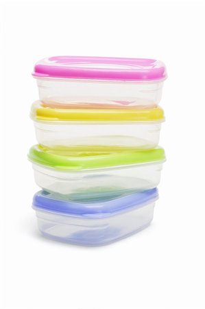 simsearch:400-04376209,k - Stack of four plastic storage containers on white background Photographie de stock - Aubaine LD & Abonnement, Code: 400-05329056