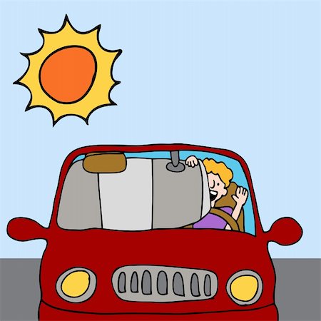 sun protection cartoon - An image of a man putting up a car sun shade shield on a hot summer day. Stock Photo - Budget Royalty-Free & Subscription, Code: 400-05329661