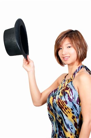 A beautiful young Asian actress dancer wearing a top hat Stock Photo - Budget Royalty-Free & Subscription, Code: 400-05329752
