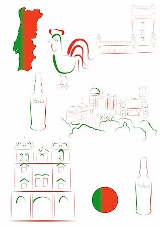 portwein - Set of vector drawn stylized sights and symbols of Portugal Stockbilder - Microstock & Abonnement, Bildnummer: 400-05320385