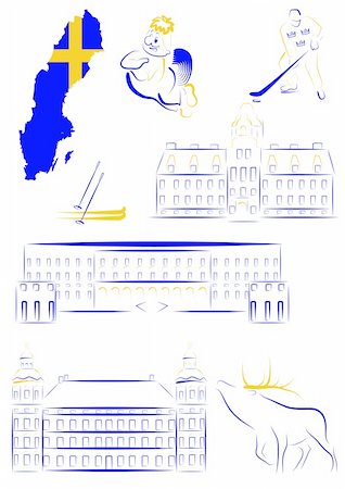 famous fairytale illustrations - Set of vector drawn stylized sights and symbols of Sweden Foto de stock - Super Valor sin royalties y Suscripción, Código: 400-05320386