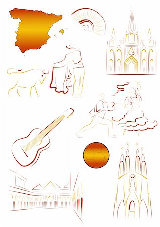 Set of vector drawn stylized sights and symbols of Spain Photographie de stock - Aubaine LD & Abonnement, Code: 400-05320380