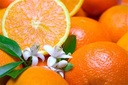 oranges with leafs and blossom in a white background Photographie de stock - Aubaine LD & Abonnement, Code: 400-05322466